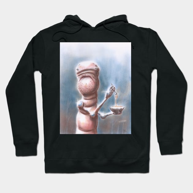 Anthropomorphic Earthworm Eating Pasta Hoodie by EderArt